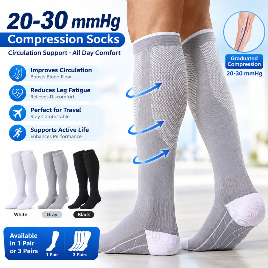 Compression Sleeve Calf - 3/1 Pairs 20-30mmHg Compression Socks, Circulation